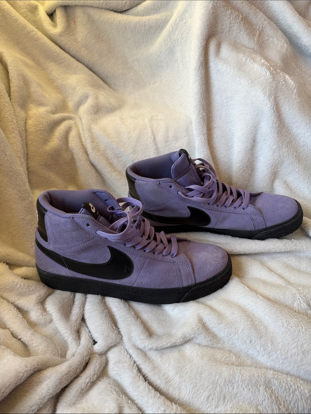 Nike Lavender Suede High-Top Sneakers with Black Swoosh